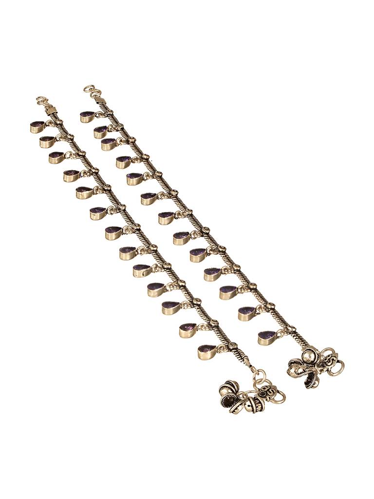 Oxidised Silver Lookalike Lavender Charms Payal Anklet : SJPL2621