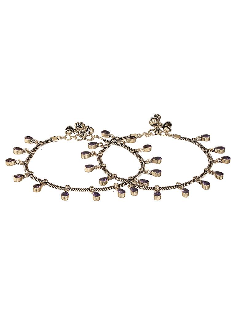 Oxidised Silver Lookalike Lavender Charms Payal Anklet : SJPL2621