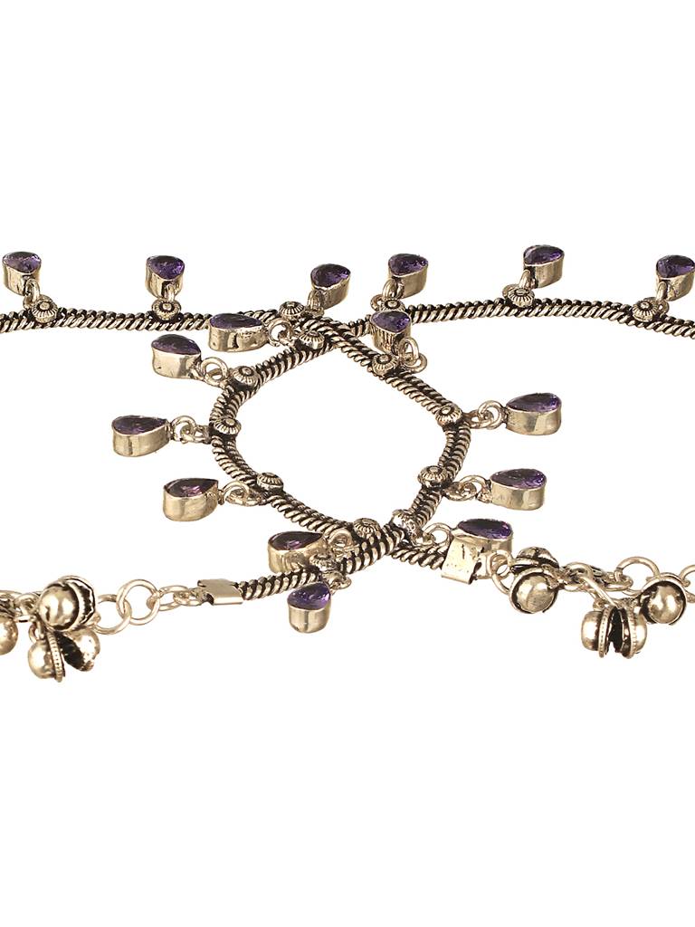 Oxidised Silver Lookalike Lavender Charms Payal Anklet : SJPL2621