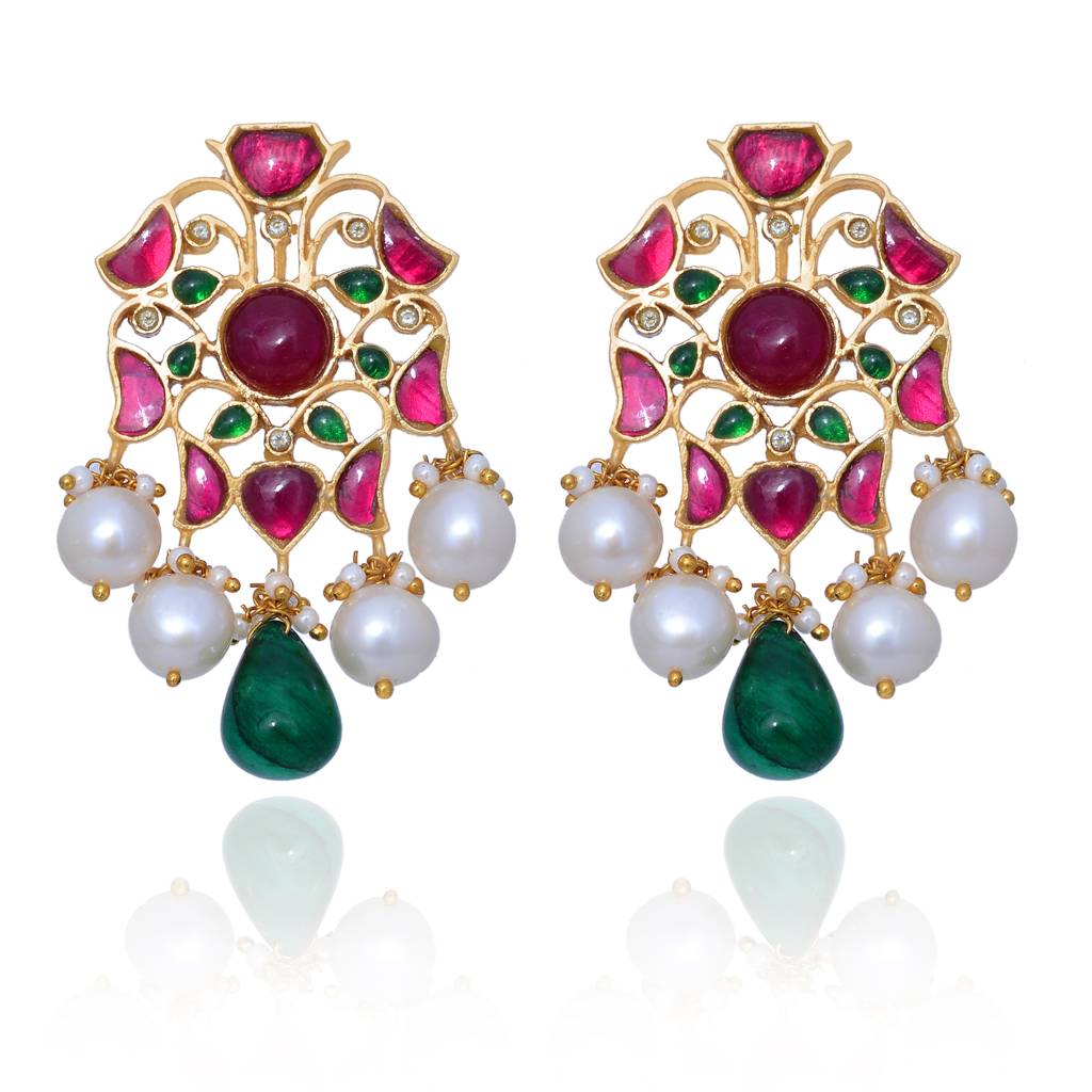 925 Sterling Dangaling Stud With 24K Gold Plated And Semi Precious Stones : 2624