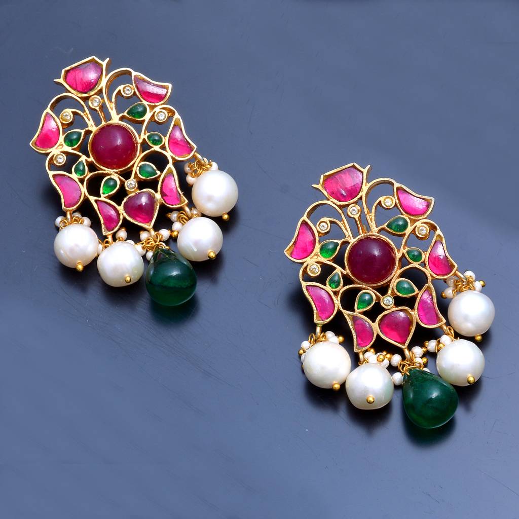 925 Sterling Dangaling Stud With 24K Gold Plated And Semi Precious Stones : 2624
