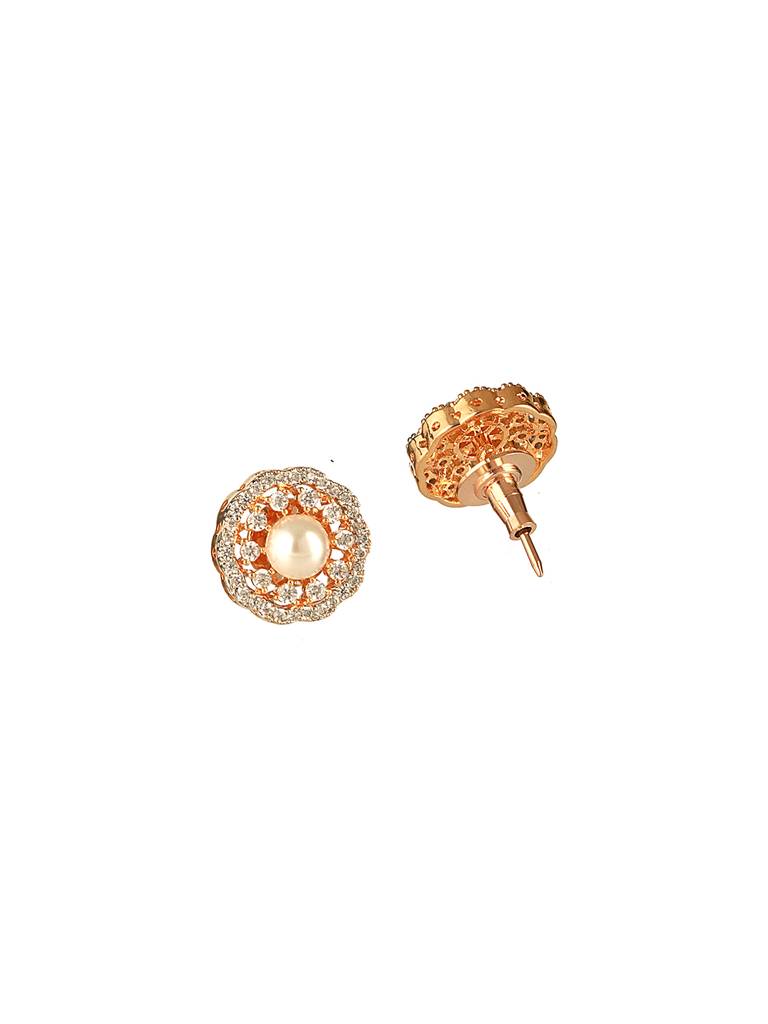 Gold Toned Ad Zircon Studded Pearl Beaded Designer Pendant Chain Jewellery Set : SJLK2625