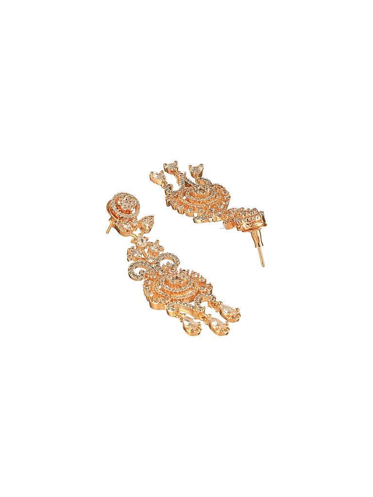 Gold Toned Ad Zircon Studded Designer Chandelier Statement Earrings : SJER2626