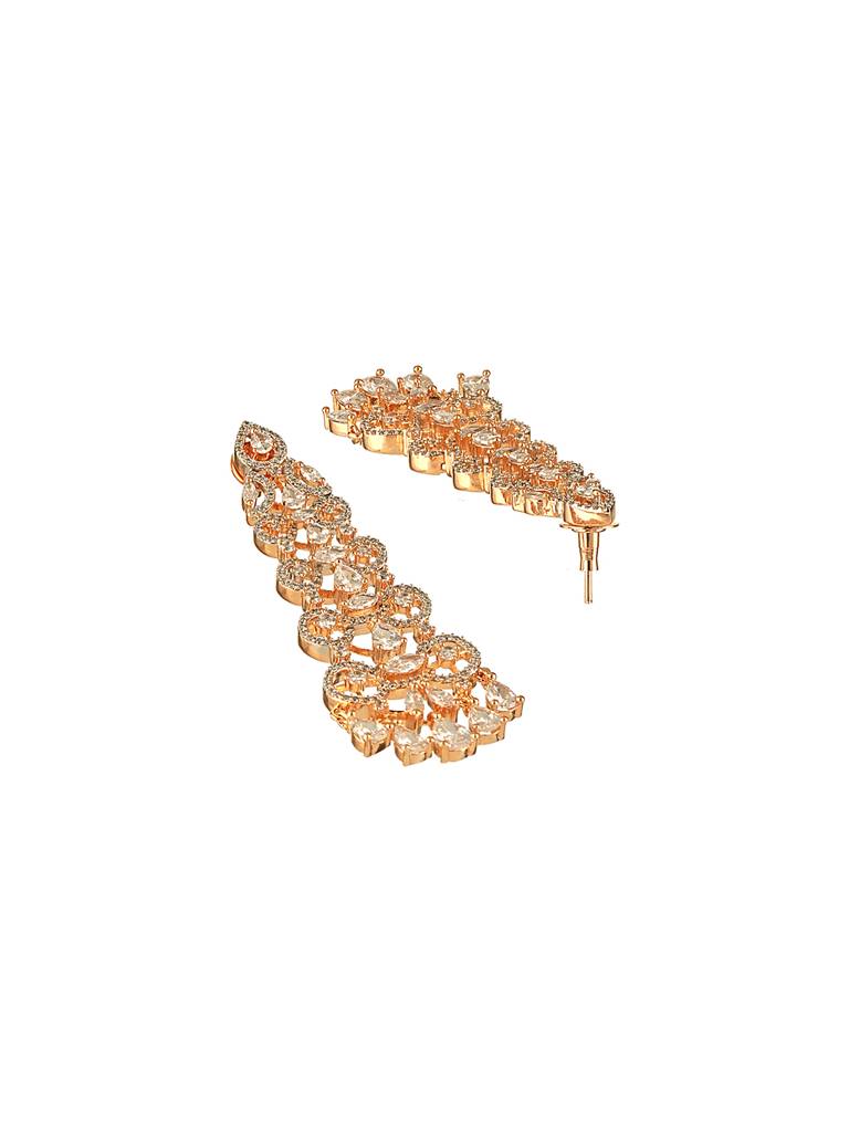 Gold Toned Ad Zircon Studded Designer Dangler Partywear Earrings : SJER2628