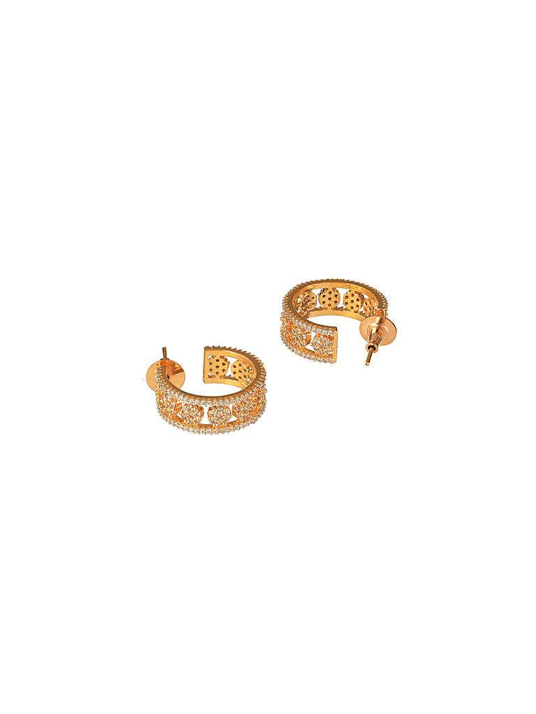 Gold Toned Ad Zircon Studded C - Bali Hoop Earrings : SJER2630