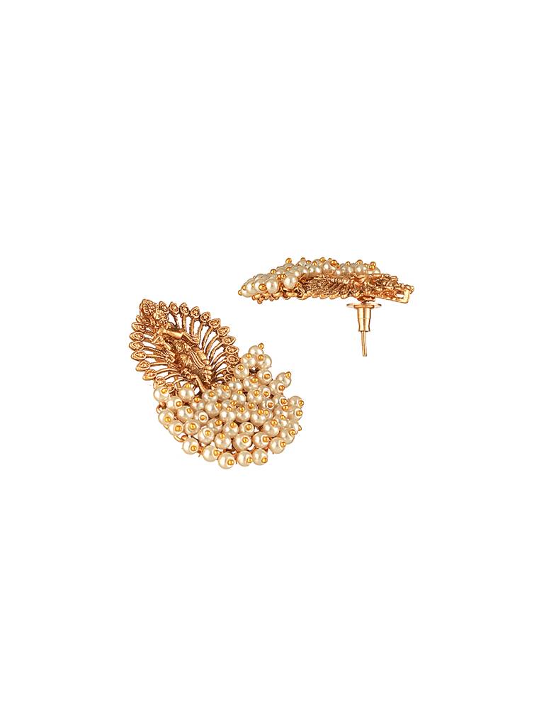 Gold Plated Pearls Beaded  Shri Krishna  Designer Large  Studds  Earrings : SJER2634