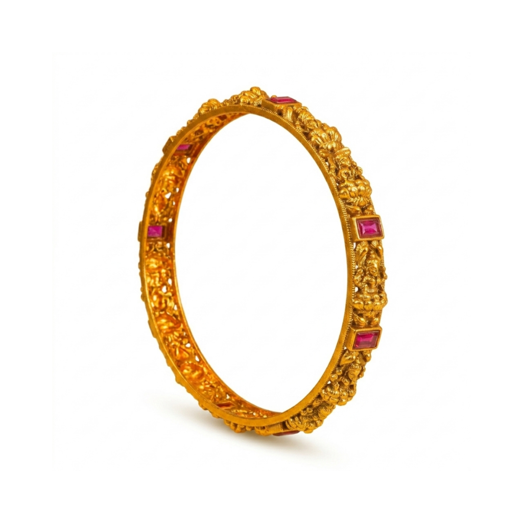 Antique Lakshmi Baguette Ruby Paired Bangle Set | 1 Gram Gold-Plated : V-2392