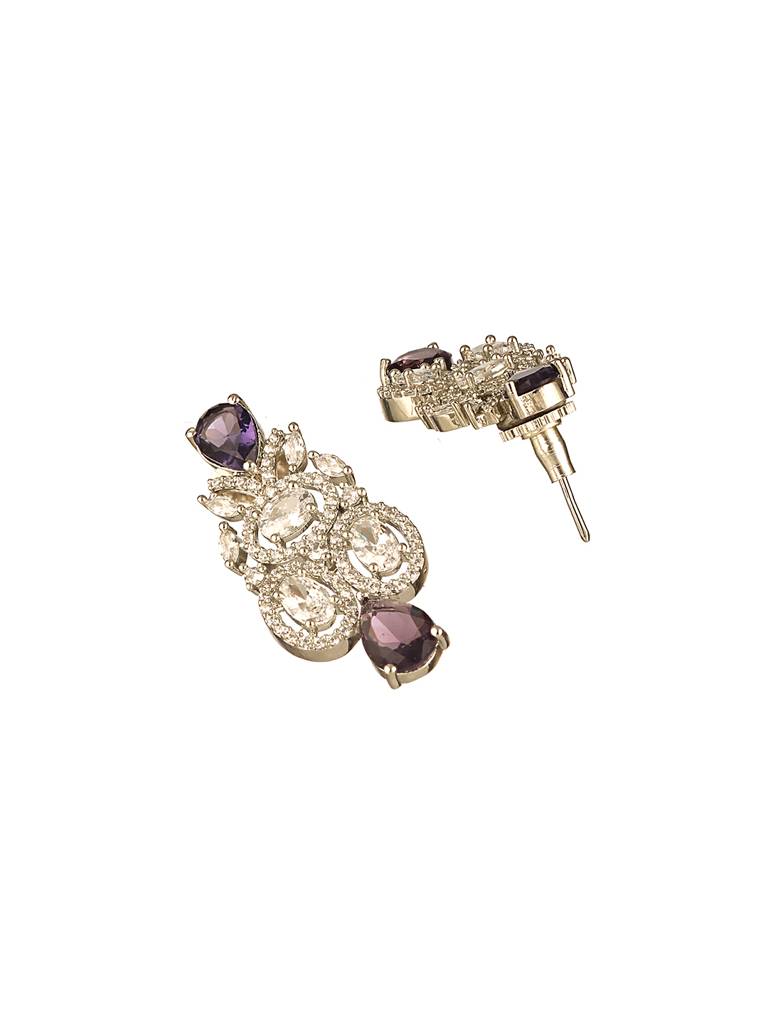 Silver Toned Rhodium Plated Amethyst Ad Zirconia Studded Charms Designer Minimal Jewellery Set : SJNK2640