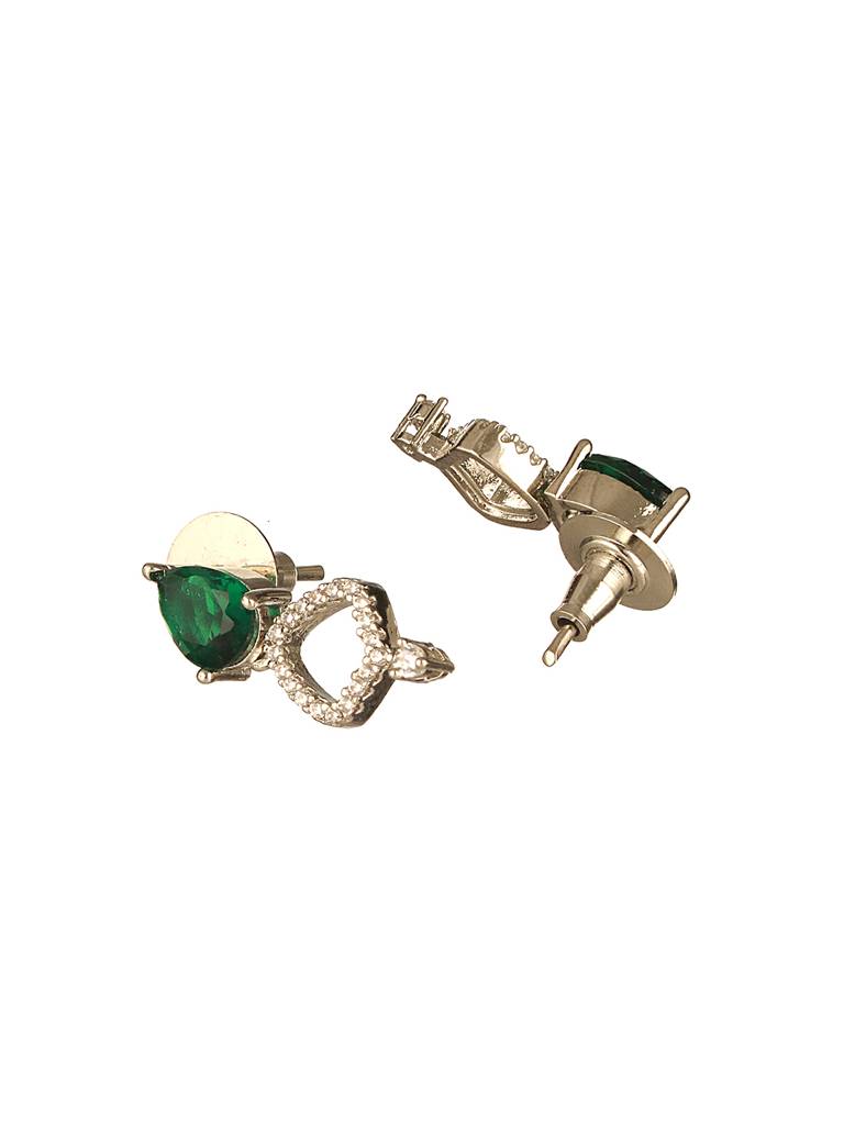 Silver Toned Rhodium Plated Emerald Green Ad Studded Designer Jeellery Set : SJNK2641