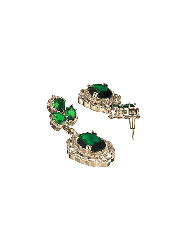 Silver Rhodium Plated Emerald Green Cubic Zirconia  Designer Bridal  Pendant Jewellery Set : SJNK2642
