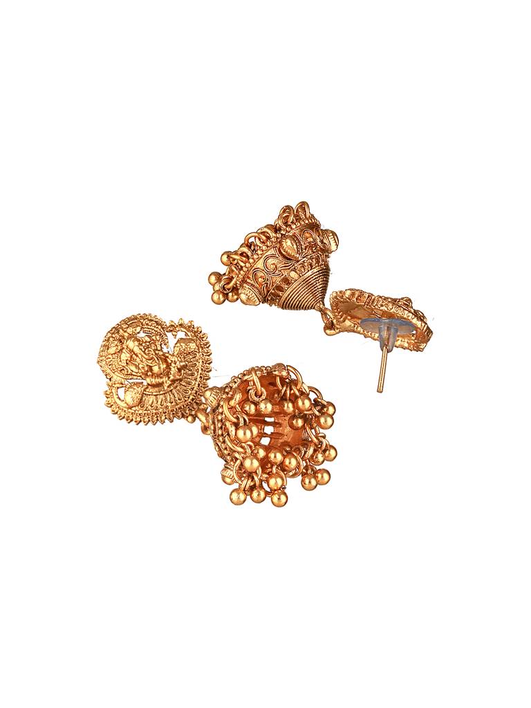 Gold Plated Green Pearl Beaded Ganesha  Motif Long Haram Temple Jeellery Set : SJNK2645