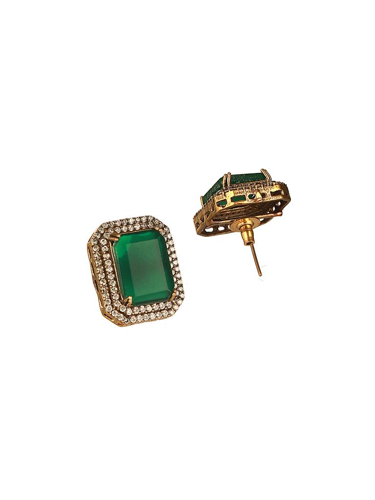 Silver Toned Kundan Studded Emerald  Onyx Multilayered Designer Maala Pendant  Jewellery Set : SJNK2649
