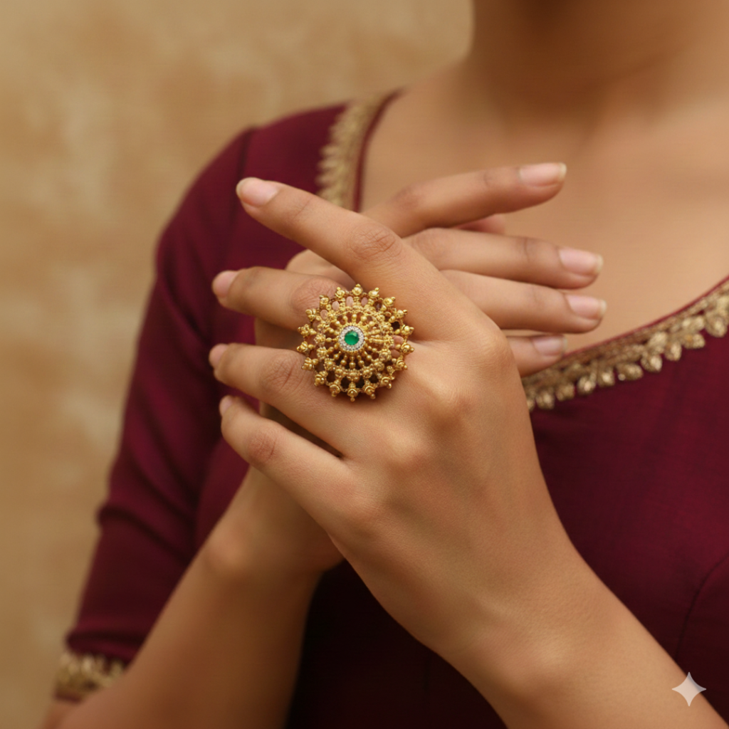 Minimalist Gold-Plated Temple Ring Â Dainty Engagement Jewellery J-309 : J-309
