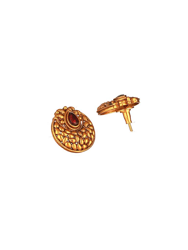 Gold Plated Red Stone Studded Minimal Temple Choker Jeellery Studds : SJNK2650