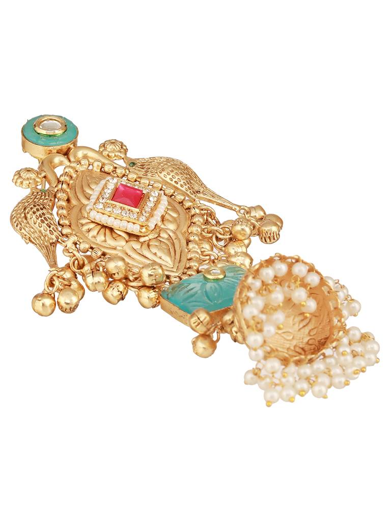 Gold Toned Kundan Studded Lightweight Bird Motif  Statement Bridal Jhumka Earrings : SJER2654