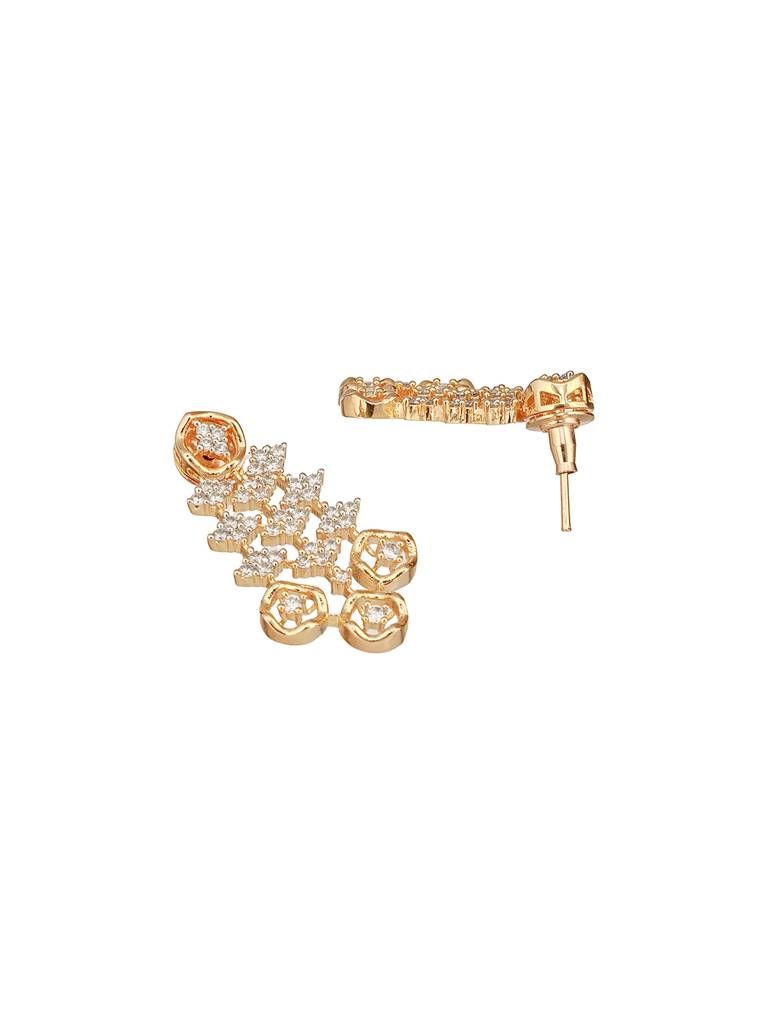 Gold Dual Toned C Zircon Studded Statement Geometric Partywear Necklace Jewellery Set : SJNK2658