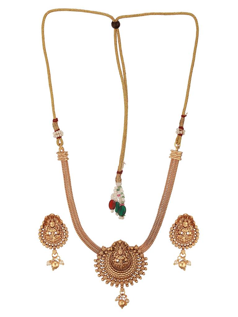 Gold Polish Flexible Brass Chain  Minimal Temple Lakshmiji Jewellery Set : SJNK2662