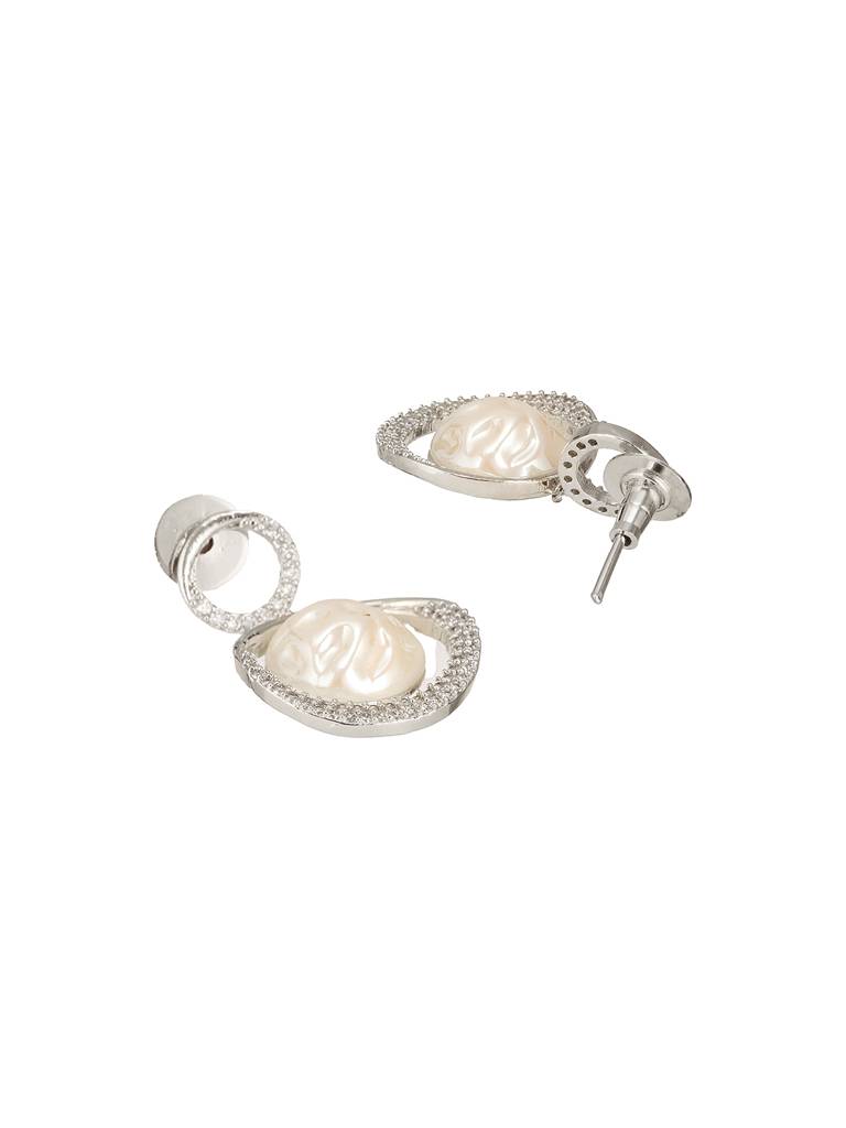 Silver Plated Quirky Pearl Drop Minimal  Orbital Earrings : SJER2667