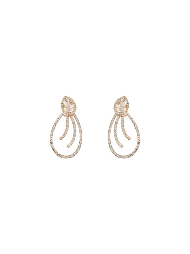 Rose Gold Plated Ad Studded Pear Shaped Drop Earrings : SJER2680