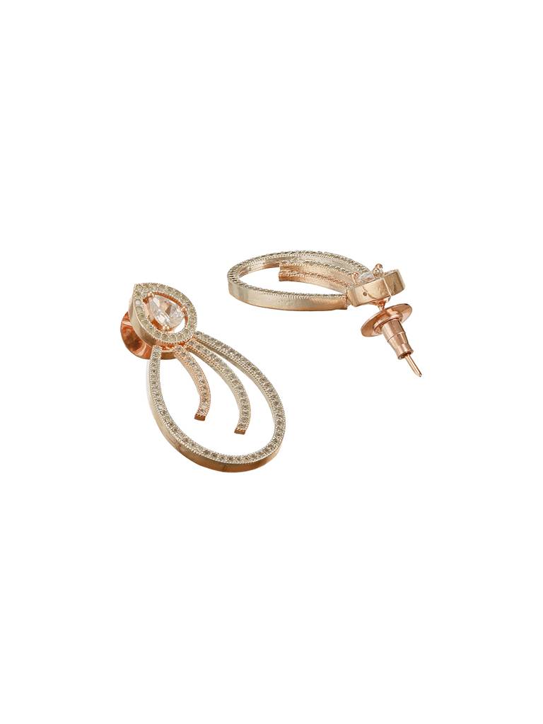Rose Gold Plated Ad Studded Pear Shaped Drop Earrings : SJER2680