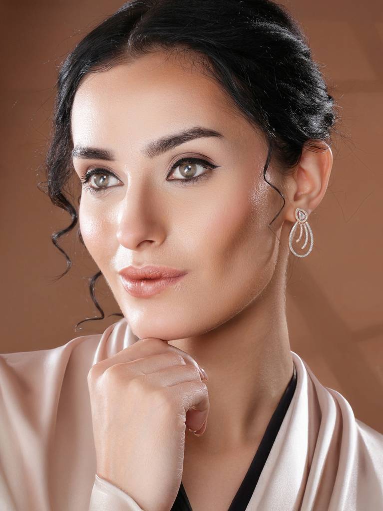 Rose Gold Plated Ad Studded Pear Shaped Drop Earrings : SJER2680