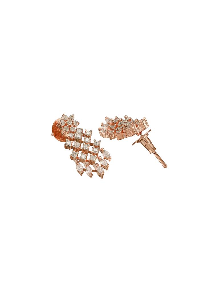 Rose Gold Plated Cubic Zircon Studded Statement Choker Necklace Jewellery Set : SJNK2684