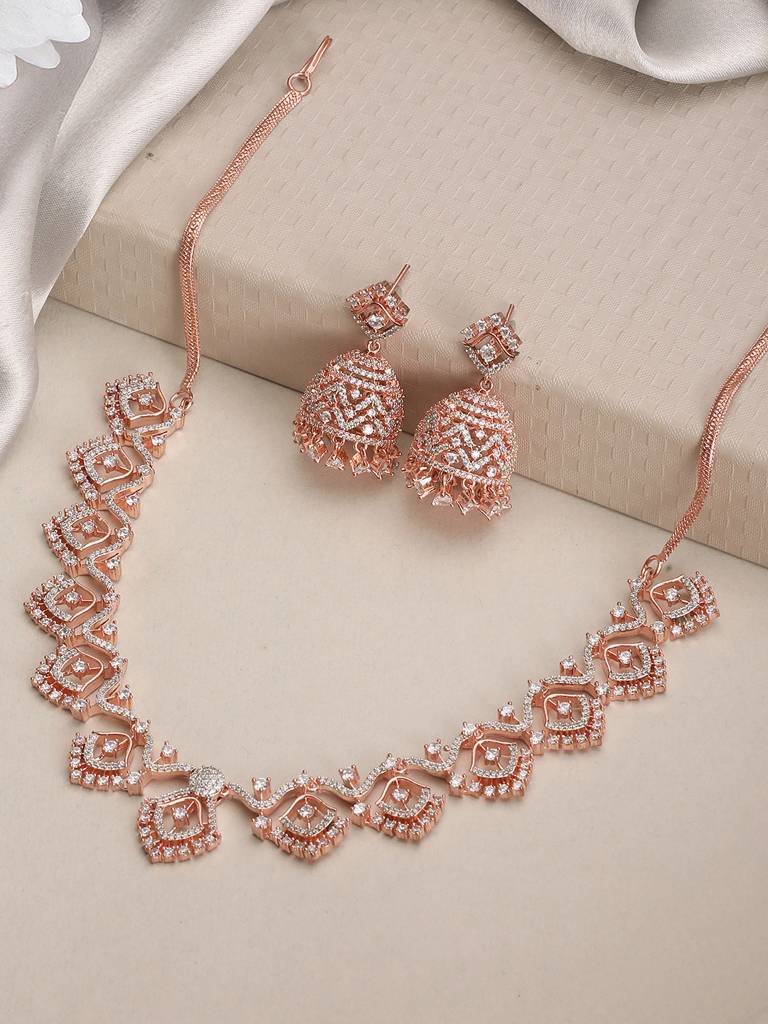 Rose Gold Ad Studded Statement Designer With Classic Jhumka