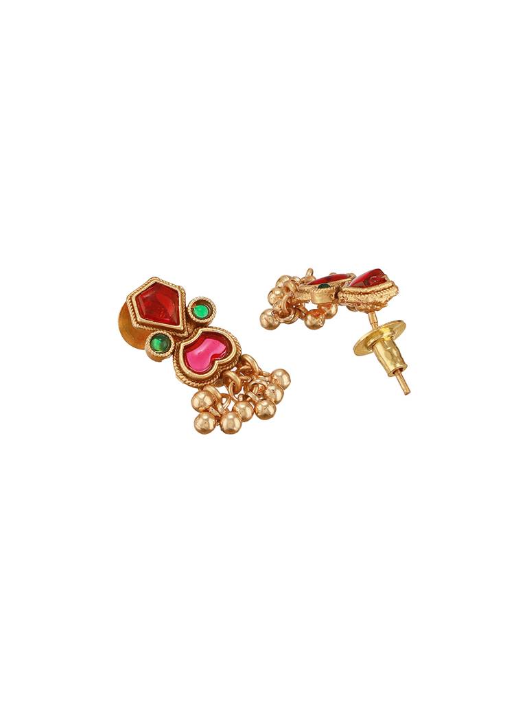 Gold Plated Enamelled  Invisible Chain Delicate Temple Goddess Lakshmi Pendant Minimal  Jewellery Set : SJNK2691