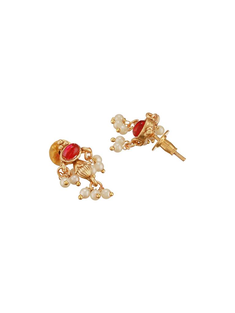 Gold Plated Ball Chain Kempo Studded Lakshmiji Pendant Minimal Jewellery Set : SJNK2692