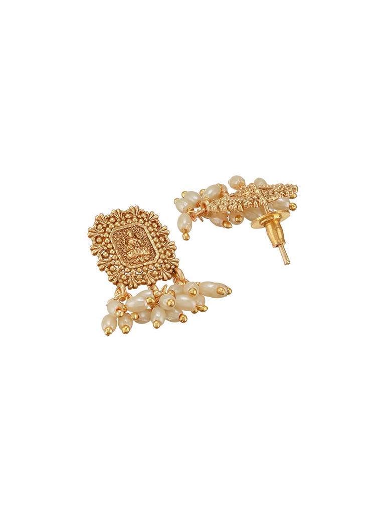 Gold Plated Pearl Beaded Invisible Chain  Temple Lakshmi Motif Pendant Jewellery Set : SJNK2693
