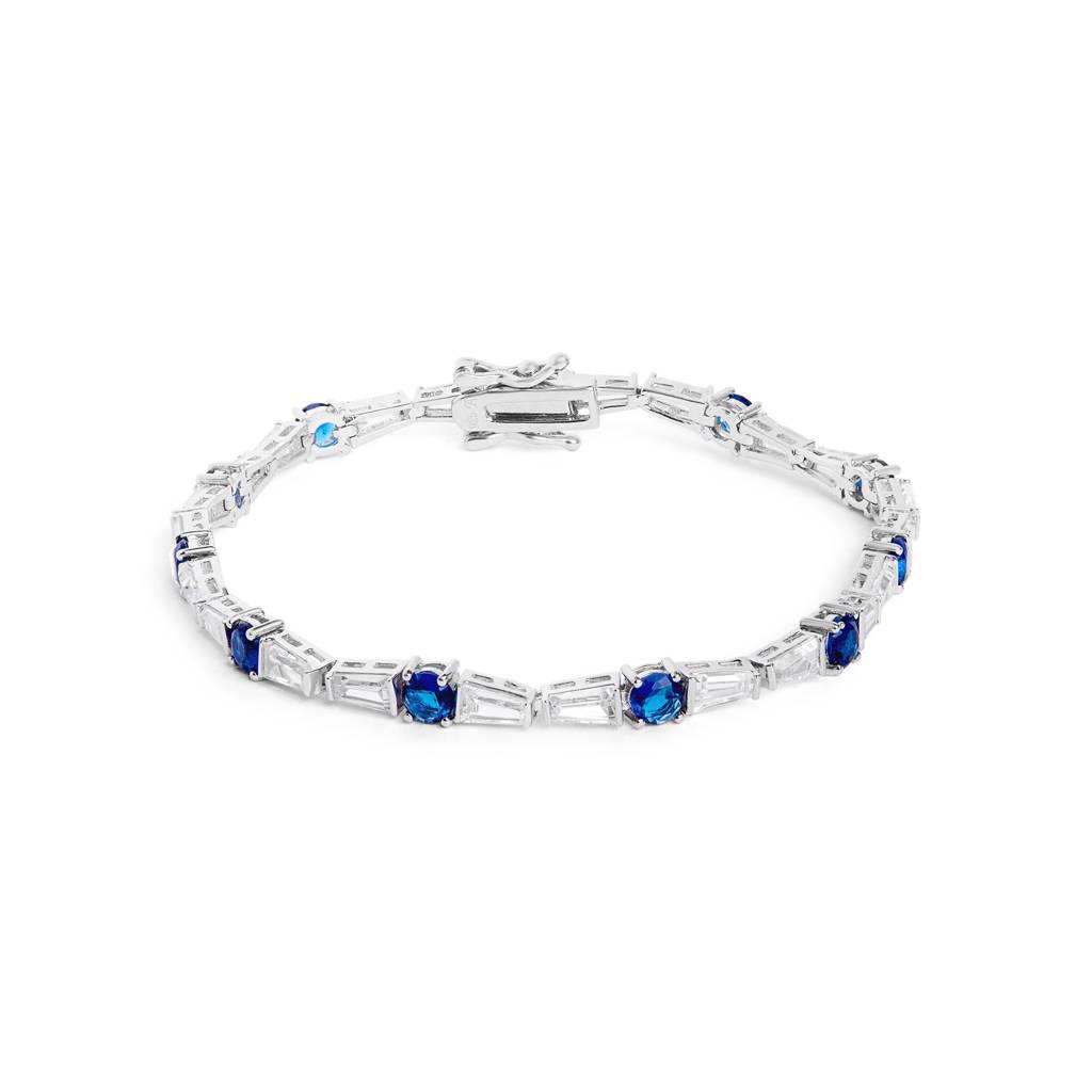 Elegant Sapphire And Diamond Silver Tennis Bracelet : B009-75