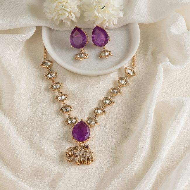 Ridha Purple Elephant Necklace : PA-275