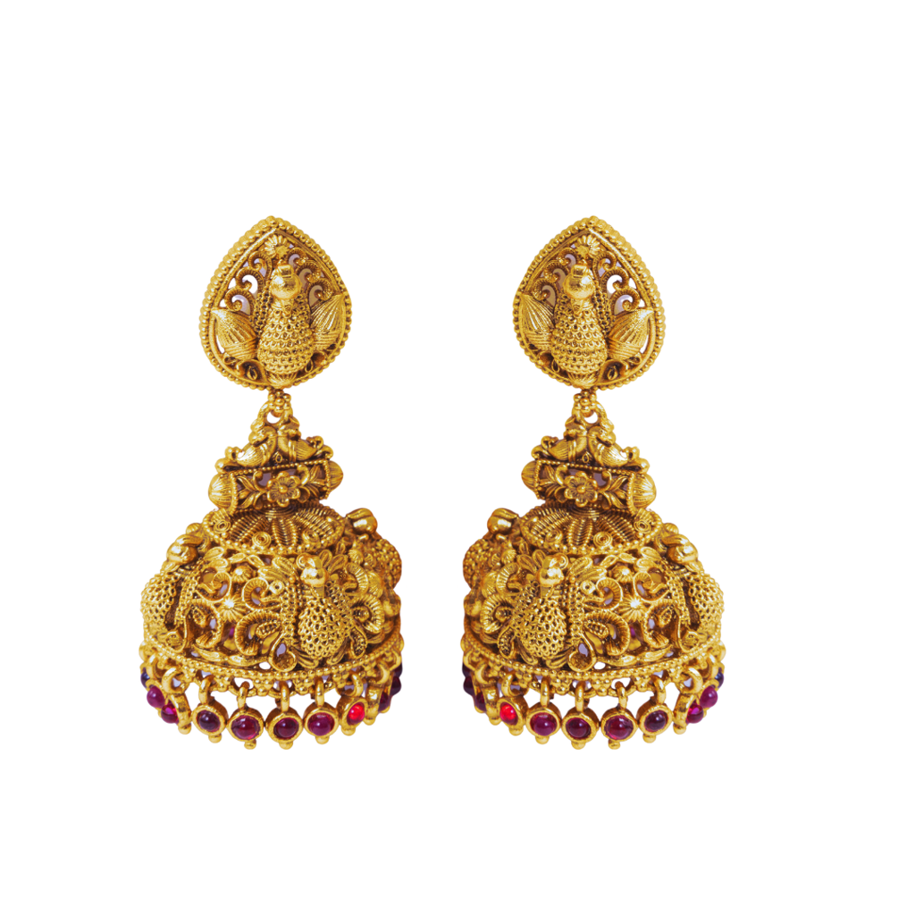 Gandaberunda South Indian Temple Jewellery Jhumka Earrings For Bridal & Traditional Wear : R-1277