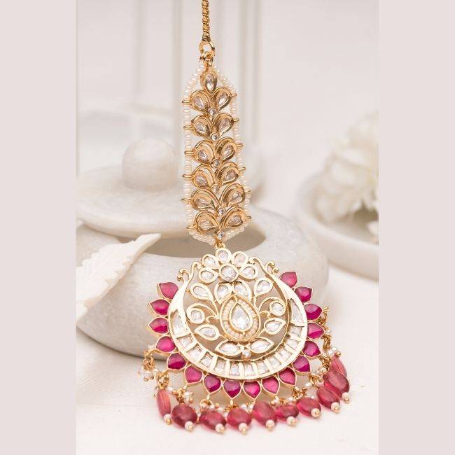 Huma Polki Pink Maangtikka : PA-138