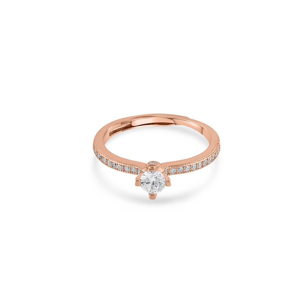 925 Sterling Silver Rose Gold Solitaire Engagement Ring : RJSPRG42