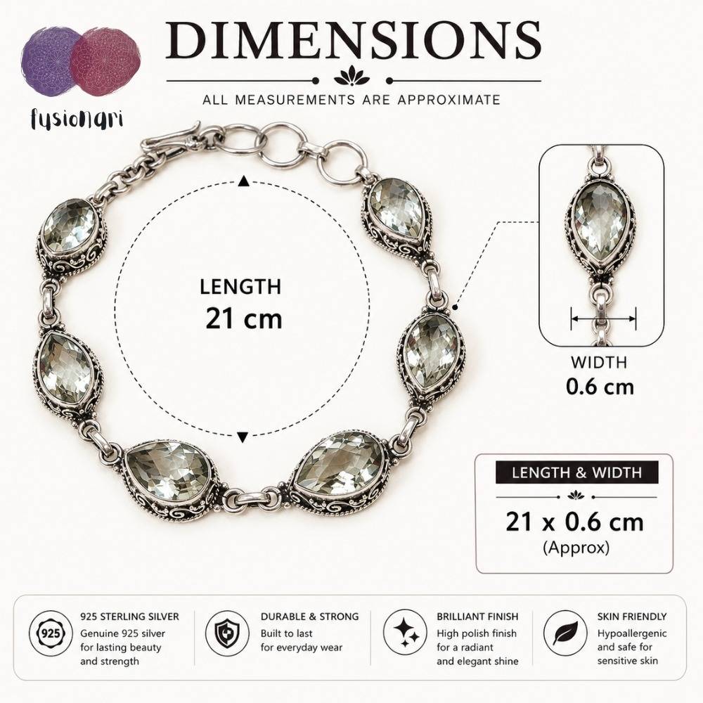 925 Sterling Silver Green Amethyst Gemstone Bracelet For Women & Girls : FU-1238