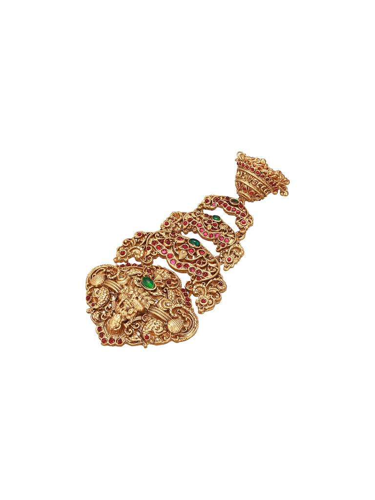 Gold Plated Red Kempo Studded Nagas Lakshmiji  Temple Jadai Billa Hair Braid Choti : SJCH2704
