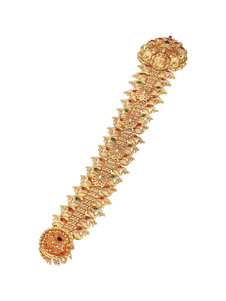 Gold Look Nakshi Kempo Studded Lakshmi Ji Peacock Jadai Billa Bridal Hair Braid Choti : SJCH2706