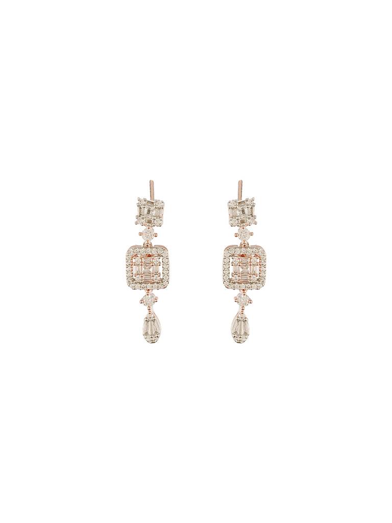 Rose Gold Plated Zircon Studded Classic Minimal  Designer Drop Earrings : SJER2708