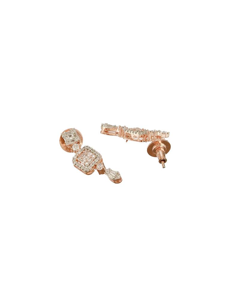 Rose Gold Plated Zircon Studded Classic Minimal  Designer Drop Earrings : SJER2708