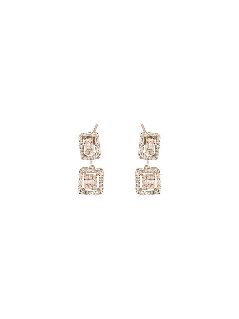 Rose Gold Plated Zircon Studded Classic Minimal  Geometric Drop Earrings : SJER2709