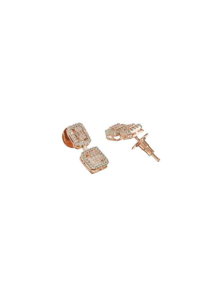 Rose Gold Plated Zircon Studded Classic Minimal  Geometric Drop Earrings : SJER2709