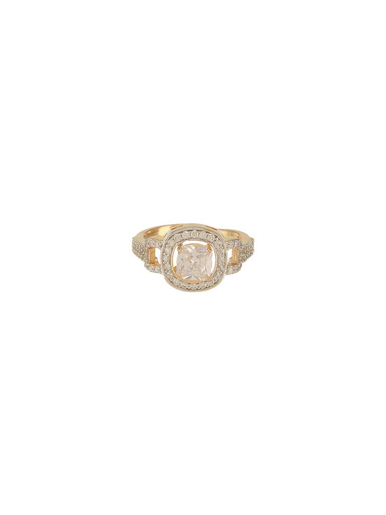Gold Plated  Princess Cut  Zircon Studded Link Minimal Adjustable Propose Engagement Finger Ring : SJRG2713