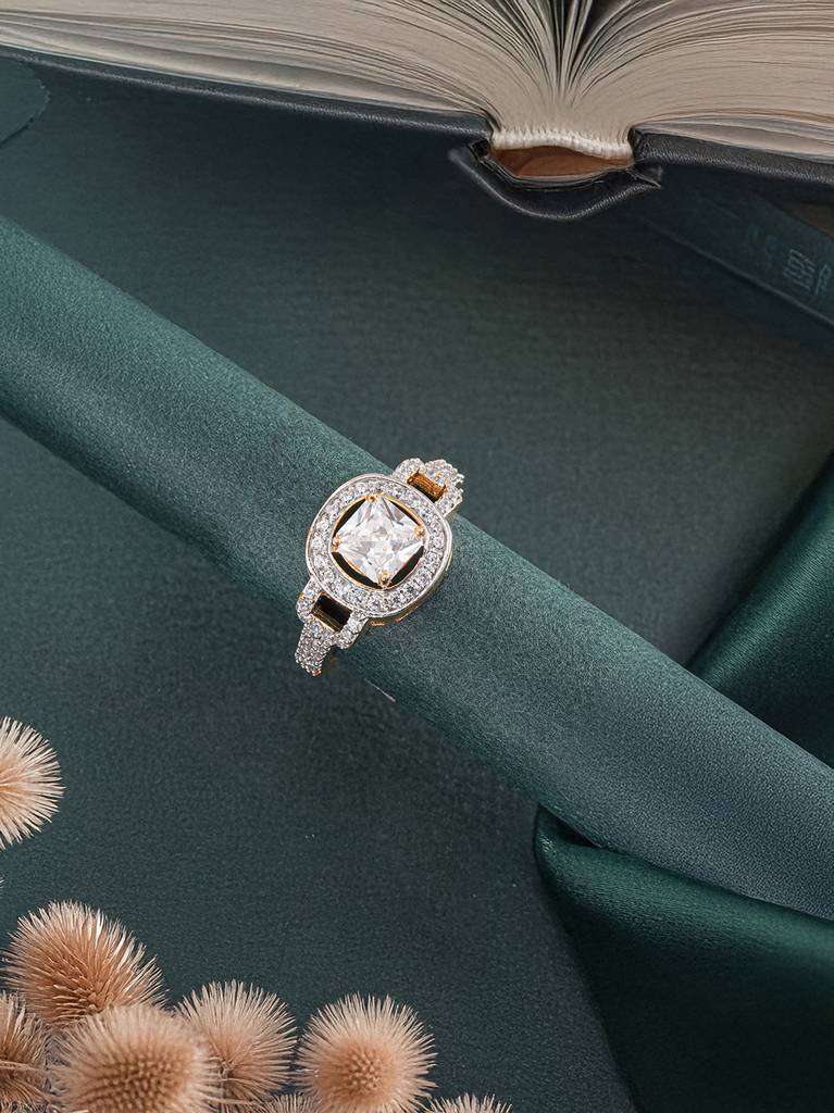 Gold Plated Princess Cut Zircon Studded Link Minimal Adjustable Propose  Engagement Finger Ring Adjustable Brass White Gold