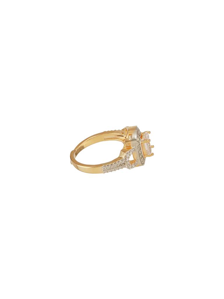Gold Plated  Princess Cut  Zircon Studded Link Minimal Adjustable Propose Engagement Finger Ring : SJRG2713