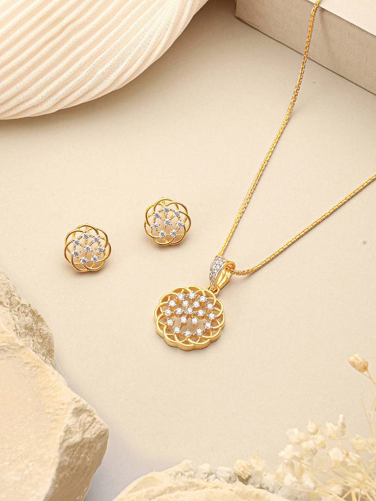 Gold Toned Cubic Zircon Studded Floral Designer Minimal Locket