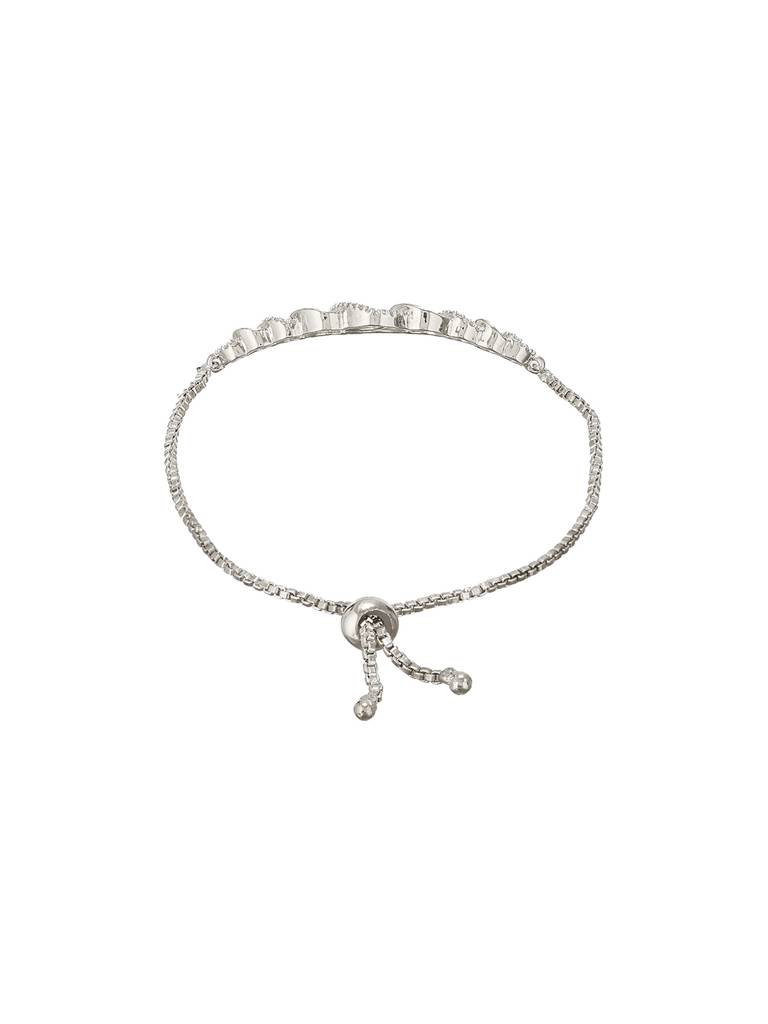 Rhodium Plated Ad Studded Oval Link Adjustable Pull Chain Slider Bracelet : SJBR2729
