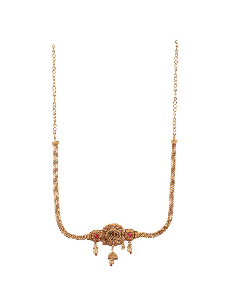 Gold Plated Kemp Studded Traditional Saree Hip Chain Waistband Kamarbandh : SJKB2730