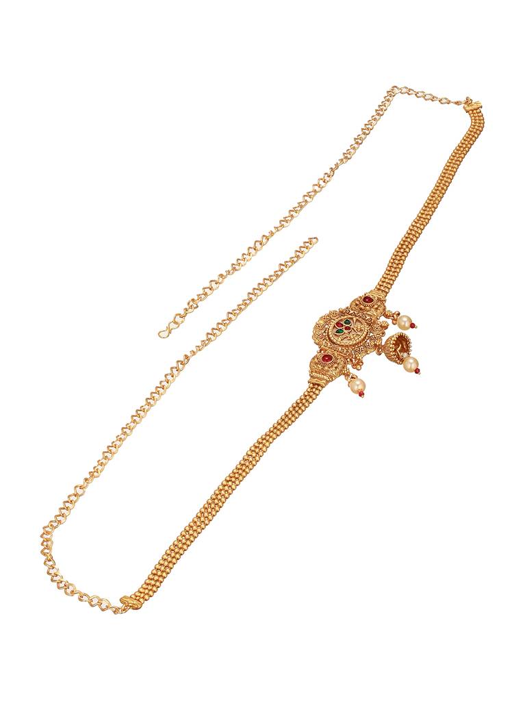 Gold Plated Kemp Studded Traditional Saree Hip Chain Waistband Kamarbandh : SJKB2730