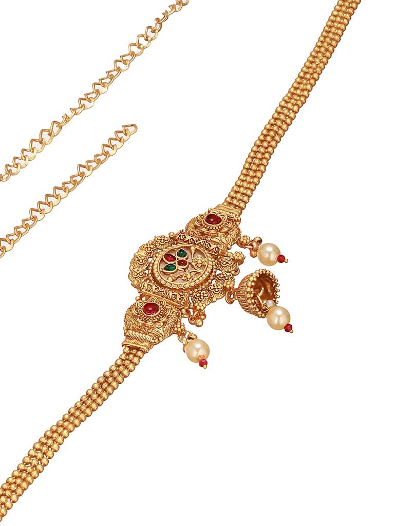 Gold Plated Kemp Studded Traditional Saree Hip Chain Waistband Kamarbandh : SJKB2730